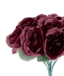 Silkflowersfactory Velvet Rose Bouquet Artificial Flowers- Burgundy Bouquets