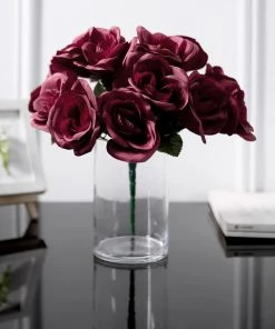 Silkflowersfactory Velvet Rose Bouquet Artificial Flowers- Burgundy Bouquets