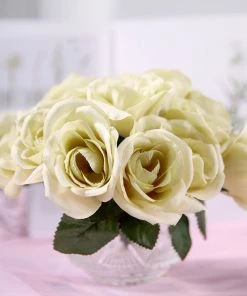 Silkflowersfactory Velvet Rose Bouquet Artificial Flowers- Champagne