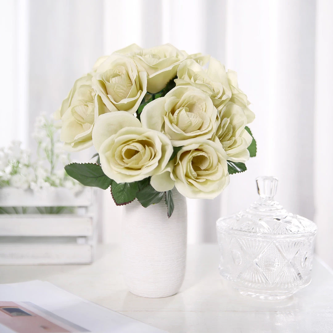 Silkflowersfactory Velvet Rose Bouquet Artificial Flowers- Champagne 12 Silkflowersfactory Velvet Rose Bouquet Artificial Flowers- Champagne