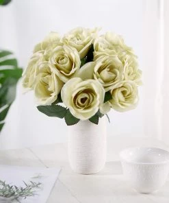 Silkflowersfactory Velvet Rose Bouquet Artificial Flowers- Champagne