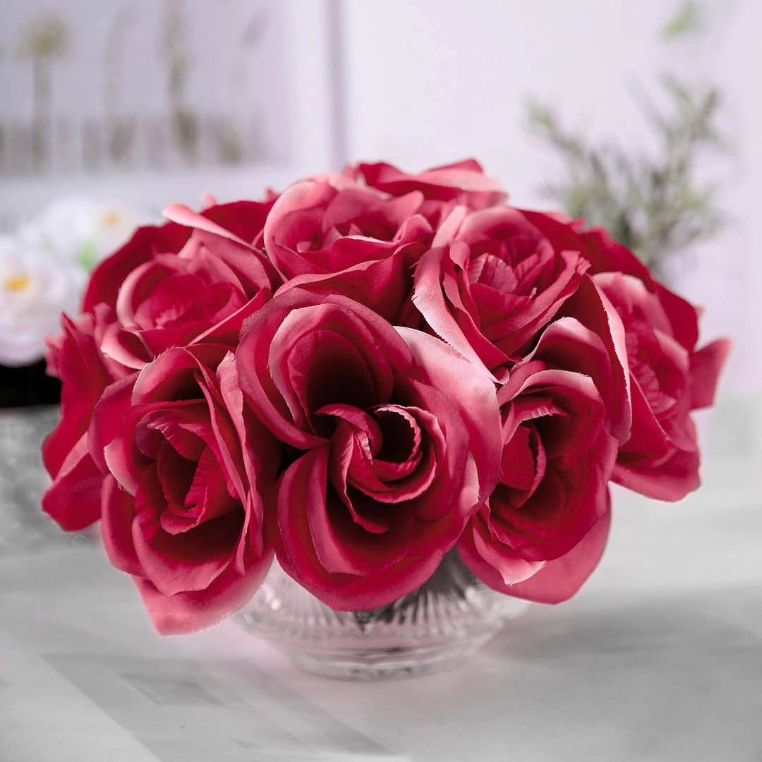 Silkflowersfactory Bouquets Velvet Rose Bouquet Artificial Flowers- Fuchsia 4 Silkflowersfactory Bouquets Velvet Rose Bouquet Artificial Flowers- Fuchsia