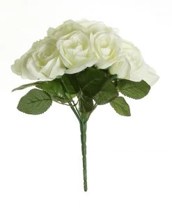 Silkflowersfactory Velvet Rose Bouquet Artificial Flowers- Cream 15 Silkflowersfactory Velvet Rose Bouquet Artificial Flowers- Cream