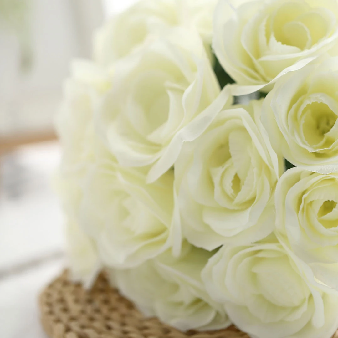 Silkflowersfactory Velvet Rose Bouquet Artificial Flowers- Cream 8 Silkflowersfactory Velvet Rose Bouquet Artificial Flowers- Cream