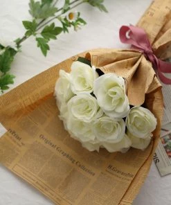 Silkflowersfactory Velvet Rose Bouquet Artificial Flowers- Cream 18 Silkflowersfactory Velvet Rose Bouquet Artificial Flowers- Cream