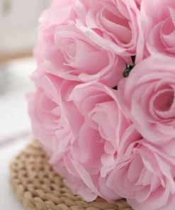 Silkflowersfactory Bouquets Velvet Rose Bouquet Artificial Flowers- Pink