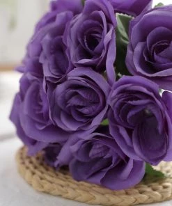 Silkflowersfactory Bouquets Velvet Rose Bouquet Artificial Flowers- Purple