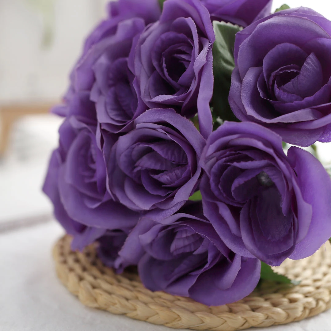 Silkflowersfactory Bouquets Velvet Rose Bouquet Artificial Flowers- Purple 4 Silkflowersfactory Bouquets Velvet Rose Bouquet Artificial Flowers- Purple