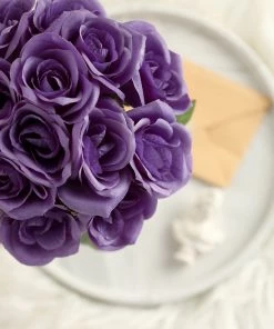 Silkflowersfactory Bouquets Velvet Rose Bouquet Artificial Flowers- Purple 18 Silkflowersfactory Bouquets Velvet Rose Bouquet Artificial Flowers- Purple