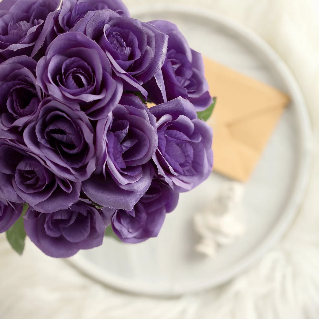 Silkflowersfactory Bouquets Velvet Rose Bouquet Artificial Flowers- Purple 9 Silkflowersfactory Bouquets Velvet Rose Bouquet Artificial Flowers- Purple