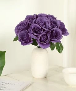 Silkflowersfactory Bouquets Velvet Rose Bouquet Artificial Flowers- Purple