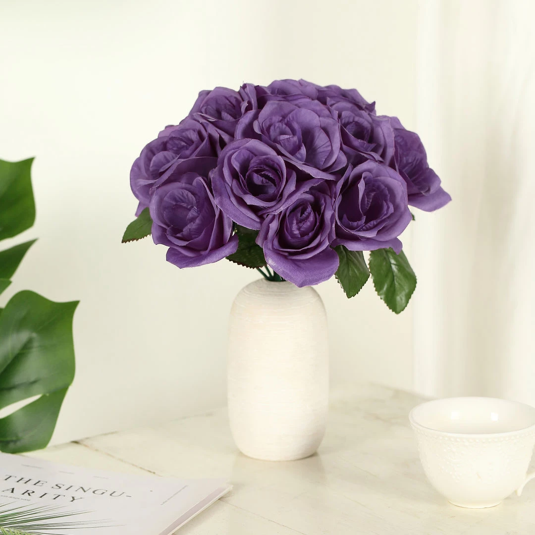 Silkflowersfactory Bouquets Velvet Rose Bouquet Artificial Flowers- Purple 3 Silkflowersfactory Bouquets Velvet Rose Bouquet Artificial Flowers- Purple
