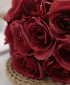 Silkflowersfactory Velvet Rose Bouquet Artificial Flowers- Red