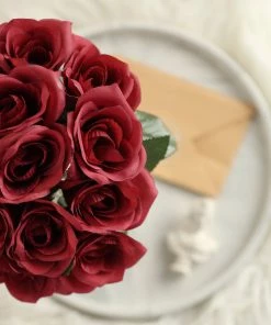 Silkflowersfactory Velvet Rose Bouquet Artificial Flowers- Red