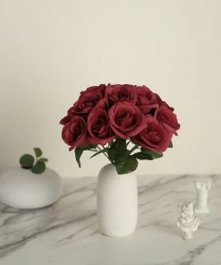 Silkflowersfactory Velvet Rose Bouquet Artificial Flowers- Red