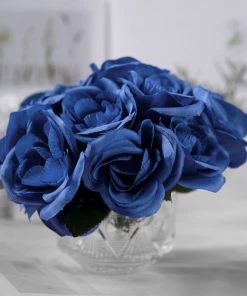 Silkflowersfactory Bouquets Velvet Rose Bouquet Artificial Flowers- Royal Blue