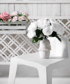 Silkflowersfactory Velvet Rose Bouquet Artificial Flowers- White Bouquets