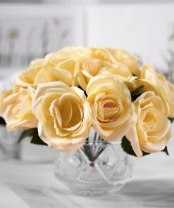 Silkflowersfactory Velvet Rose Bouquet Artificial Flowers- Yellow Bouquets