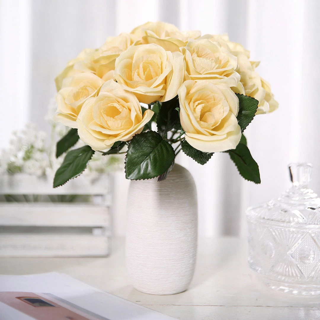 Silkflowersfactory Velvet Rose Bouquet Artificial Flowers- Yellow Bouquets 12 Silkflowersfactory Velvet Rose Bouquet Artificial Flowers- Yellow Bouquets