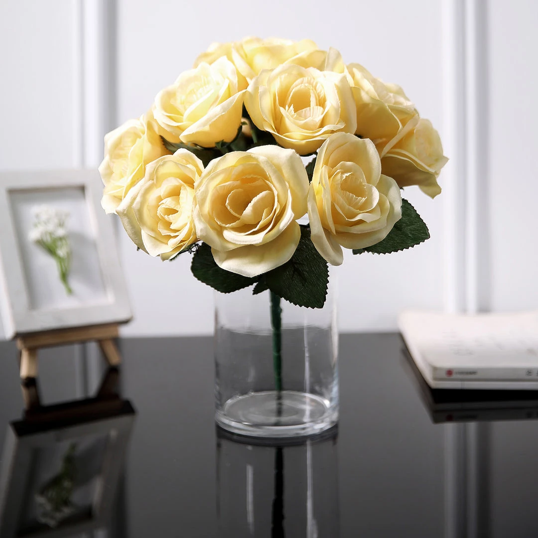 Silkflowersfactory Velvet Rose Bouquet Artificial Flowers- Yellow Bouquets 7 Silkflowersfactory Velvet Rose Bouquet Artificial Flowers- Yellow Bouquets