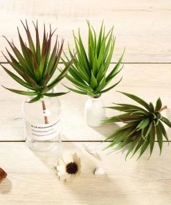 Silkflowersfactory Succulents Set Of 3 | 8" Aloe Cactus Decorative Artificial Plants