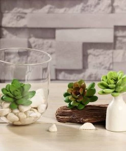 Silkflowersfactory Succulents Set Of 3 | 3" Roundleaf Echeveria Stems Decorative Artificial Plants