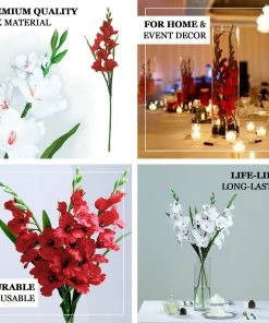 HIER_1150 3 Bushes | 36" Red Artificial Silk Long Stem Gladiolus Flower Spray - Filler Flowers 18 HIER_1150 3 Bushes | 36