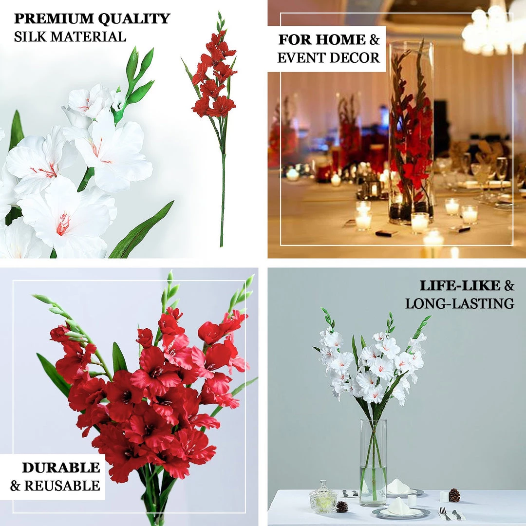 HIER_1150 3 Bushes | 36" Red Artificial Silk Long Stem Gladiolus Flower Spray - Filler Flowers 5 HIER_1150 3 Bushes | 36" Red Artificial Silk Long Stem Gladiolus Flower Spray - Filler Flowers