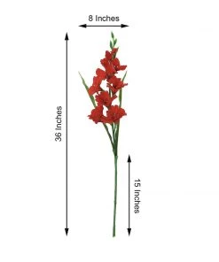 HIER_1150 3 Bushes | 36" Red Artificial Silk Long Stem Gladiolus Flower Spray - Filler Flowers 20 HIER_1150 3 Bushes | 36