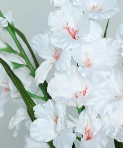 HIER_1150 3 Bushes | 36" White Artificial Silk Long Stem Gladiolus Flower Spray - Filler Flowers