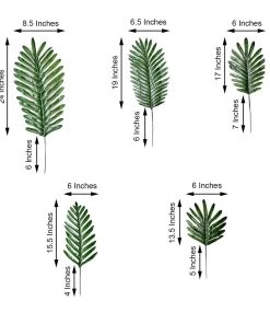 HIER_1400 Artificial Plants 5 Pack | Green Palm Leaf Stems, Artificial Leaves For Hawaiian Luau Party Decoration - Assorted Size