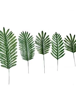 HIER_1400 Artificial Plants 5 Pack | Green Palm Leaf Stems, Artificial Leaves For Hawaiian Luau Party Decoration - Assorted Size
