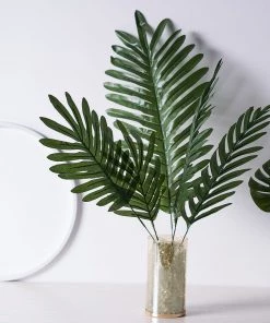HIER_1400 Artificial Plants 5 Pack | Green Palm Leaf Stems, Artificial Leaves For Hawaiian Luau Party Decoration - Assorted Size