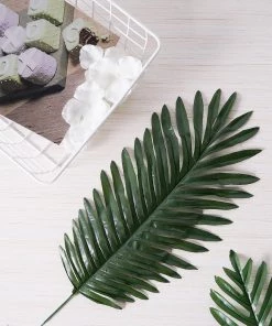 HIER_1400 Artificial Plants 5 Pack | Green Palm Leaf Stems, Artificial Leaves For Hawaiian Luau Party Decoration - Assorted Size