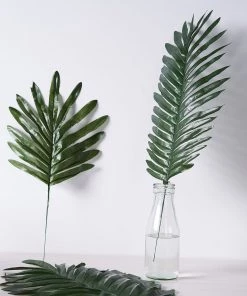 HIER_1400 Artificial Plants 5 Pack | Green Palm Leaf Stems, Artificial Leaves For Hawaiian Luau Party Decoration - Assorted Size