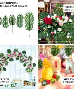 HIER_1400 Artificial Plants 5 Pack | Green Palm Leaf Stems, Artificial Leaves For Hawaiian Luau Party Decoration - Assorted Size