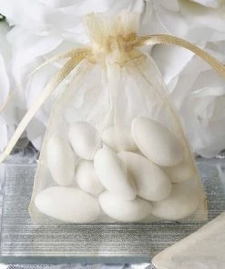 Silkflowersfactory 3"x4" Champagne Organza Jewellery Wedding Birthday Party Favor Gift Drawstring Pouches Bags - 10/pk Craft Supplies