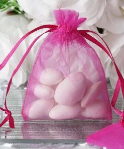 Silkflowersfactory Craft Supplies 3"x4" Fushia Organza Jewellery Wedding Birthday Party Favor Gift Drawstring Pouches Bags - 10/pk
