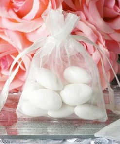 Silkflowersfactory 3"x4" Ivory Organza Jewellery Wedding Birthday Party Favor Gift Drawstring Pouches Bags - 10/pk