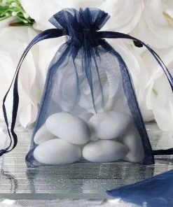 Silkflowersfactory Craft Supplies 3"x4" Navy Organza Jewellery Wedding Birthday Party Favor Gift Drawstring Pouches Bags - 10/pk
