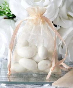 Silkflowersfactory 3"x4" Peach Organza Jewellery Wedding Birthday Party Favor Gift Drawstring Pouches Bags - 10/pk Craft Supplies