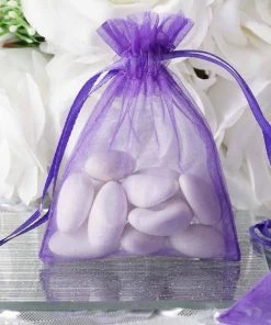 Silkflowersfactory 3"x4" Purple Organza Jewellery Wedding Birthday Party Favor Gift Drawstring Pouches Bags - 10/pk Craft Supplies