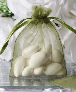 Silkflowersfactory Craft Supplies 3"x4" Moss/Willow Organza Jewellery Wedding Birthday Party Favor Gift Drawstring Pouches Bags - 10/pk