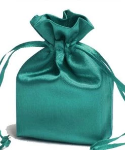 Silkflowersfactory 3X4 Turquoise Elegant Satin Bags - 12 Pcs Craft Supplies