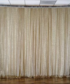 Silkflowersfactory 20ft X 10ft Grand Duchess Sequin Backdrop - Champagne Chandelier & Stands