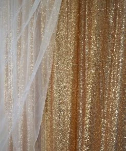 Silkflowersfactory Chandelier & Stands 20ft X 10ft Grand Duchess Sequin Backdrop - Gold