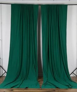 Silkflowersfactory Backdrops & Stands Set Of 2 Hunter Green Fire Retardant Polyester Curtain Panel Backdrops Window Treatment With Rod Pockets - 5FTx10FT