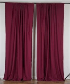 Silkflowersfactory Set Of 2 Burgundy Fire Retardant Polyester Curtain Panel Backdrops Window Treatment With Rod Pockets - 5FTx10FT Backdrops & Stands