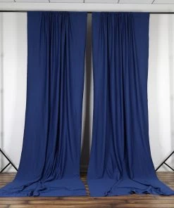 Silkflowersfactory Backdrops & Stands Set Of 2 Navy Fire Retardant Polyester Curtain Panel Backdrops Window Treatment With Rod Pockets - 5FTx10FT