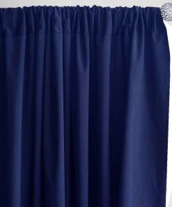 Silkflowersfactory Backdrops & Stands Set Of 2 Navy Fire Retardant Polyester Curtain Panel Backdrops Window Treatment With Rod Pockets - 5FTx10FT